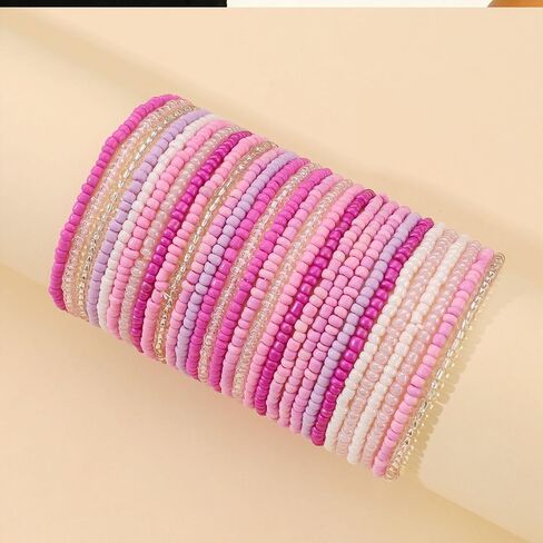 Cute Pink Beaded Bracelets Stackable Stretch Boho Bracelets Multicolor Pink Beads Trendy Jewelry for Summer Everyday Outfits Beach Jewelry Gift for Her in Saudi Arabia