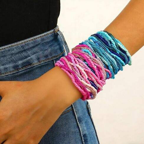 Cute Pink Beaded Bracelets Stackable Stretch Boho Bracelets Multicolor Pink Beads Trendy Jewelry for Summer Everyday Outfits Beach Jewelry Gift for Her in Saudi Arabia