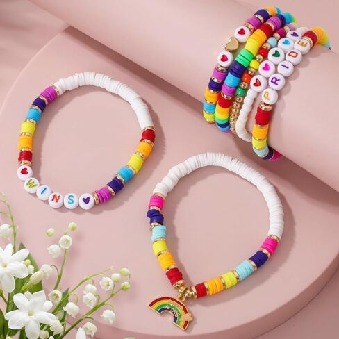 7pcs LGBT Pride Bracelets for Lesbian Gay Rainbow Clay Bead Stretch Bracelet Stackable Gay Pride Bracelet for LGBTQ Pride Day Celebration Gift in Saudi Arabia