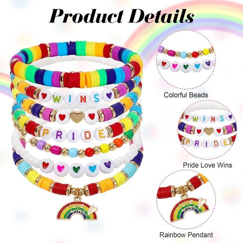 7pcs LGBT Pride Bracelets for Lesbian Gay Rainbow Clay Bead Stretch Bracelet Stackable Gay Pride Bracelet for LGBTQ Pride Day Celebration Gift in Saudi Arabia