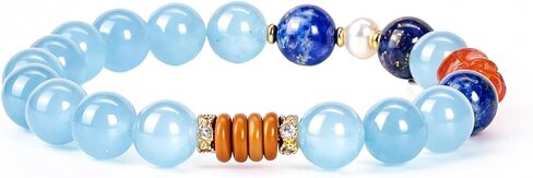 Natural Chalcedony and Lapis Lazuli Bracelet for Women Men, Handmade Mixed Blue Gemstone Beaded Bracelet for Balancing Energy, Minimalist Spiritual Healing Crystal Bracelet for Stress Relief, Wealth Stretch Bracelet Gift for Her, Gift-Ready Packaging in Saudi Arabia