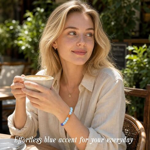 Natural Chalcedony and Lapis Lazuli Bracelet for Women Men, Handmade Mixed Blue Gemstone Beaded Bracelet for Balancing Energy, Minimalist Spiritual Healing Crystal Bracelet for Stress Relief, Wealth Stretch Bracelet Gift for Her, Gift-Ready Packaging in Saudi Arabia