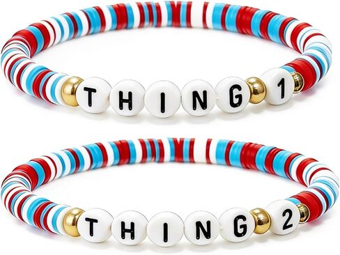 Thing 1Thing 2 Bracelets Set, 2Pcs Red Blue White Friendship Matching Bracelets for Best Friends Couples, Things Themed Stretch Beaded Jewelry, Funny Gift for Birthday Christmas Halloween Costume in Saudi Arabia