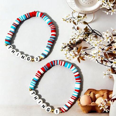 Thing 1Thing 2 Bracelets Set, 2Pcs Red Blue White Friendship Matching Bracelets for Best Friends Couples, Things Themed Stretch Beaded Jewelry, Funny Gift for Birthday Christmas Halloween Costume in Saudi Arabia
