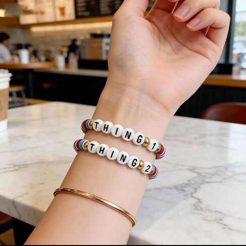Thing 1Thing 2 Bracelets Set, 2Pcs Red Blue White Friendship Matching Bracelets for Best Friends Couples, Things Themed Stretch Beaded Jewelry, Funny Gift for Birthday Christmas Halloween Costume in Saudi Arabia