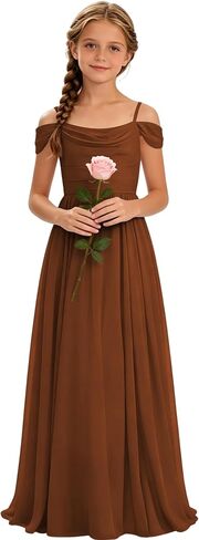 Off Shoulder Junior Bridesmaid Dress Chiffon Flower Girl Dresses Long Gown for Wedding Pageant Party 2-14 in Saudi Arabia