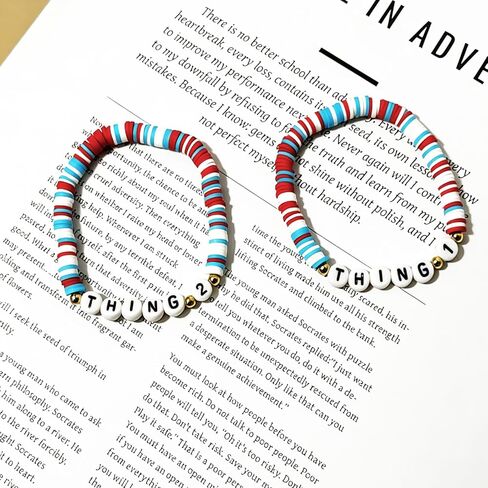 Thing 1Thing 2 Bracelets Set, 2Pcs Red Blue White Friendship Matching Bracelets for Best Friends Couples, Things Themed Stretch Beaded Jewelry, Funny Gift for Birthday Christmas Halloween Costume in Saudi Arabia