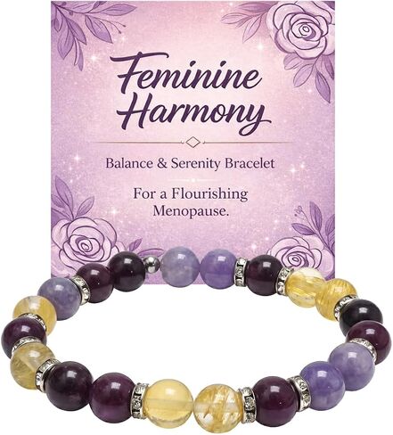 LIU JUN Menopause Bracelet for Women, 10mm Amethyst Keep Feminine Harmony Flashes Anxiety Relief Calming Balance Serenity Natural Healing Crystal Bead Gifts Jewelry in Kuwait