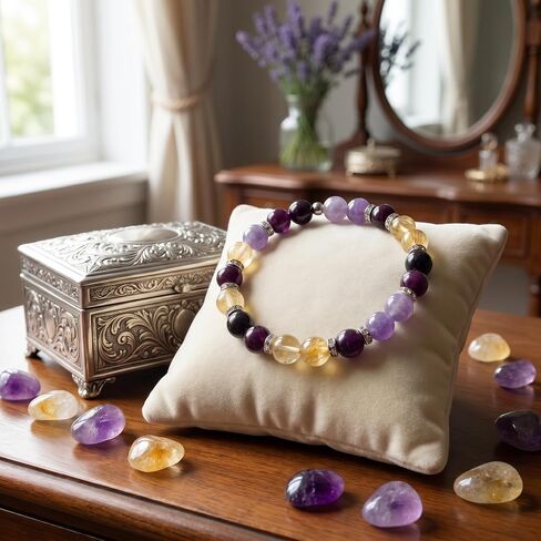 LIU JUN Menopause Bracelet for Women, 10mm Amethyst Keep Feminine Harmony Flashes Anxiety Relief Calming Balance Serenity Natural Healing Crystal Bead Gifts Jewelry in Kuwait