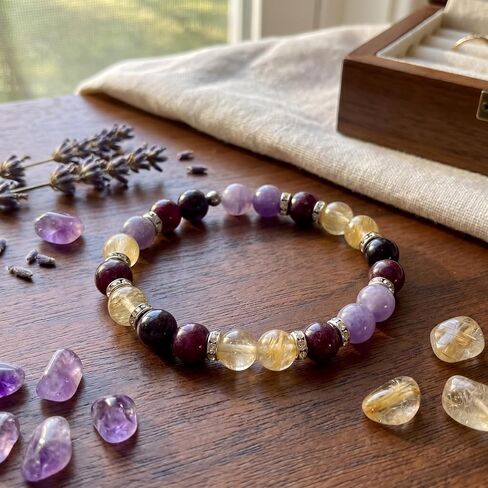 LIU JUN Menopause Bracelet for Women, 10mm Amethyst Keep Feminine Harmony Flashes Anxiety Relief Calming Balance Serenity Natural Healing Crystal Bead Gifts Jewelry in Kuwait