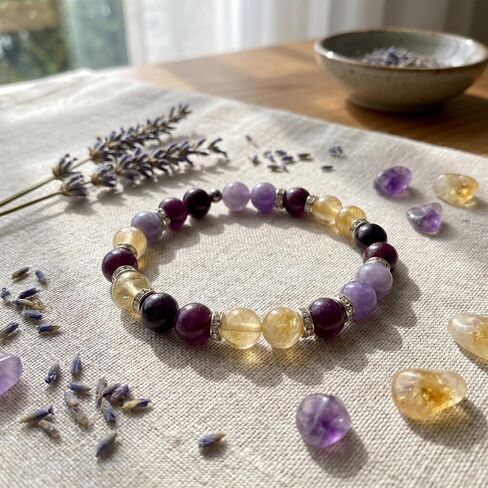 LIU JUN Menopause Bracelet for Women, 10mm Amethyst Keep Feminine Harmony Flashes Anxiety Relief Calming Balance Serenity Natural Healing Crystal Bead Gifts Jewelry in Kuwait