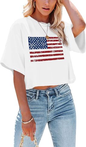 Red White and Blue Shirts for Women Patriotic Shirts Cute American Flag Shirt USA Crop Shirts 4th of July Short Sleeve Tops in Saudi Arabia