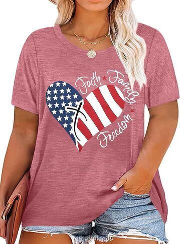 BLANCHES Plus Size American Flag Shirts Women Sequin USA Shirt 4th of July Tshirt Loose Patriotic Stars Graphic Tees Tops in Saudi Arabia