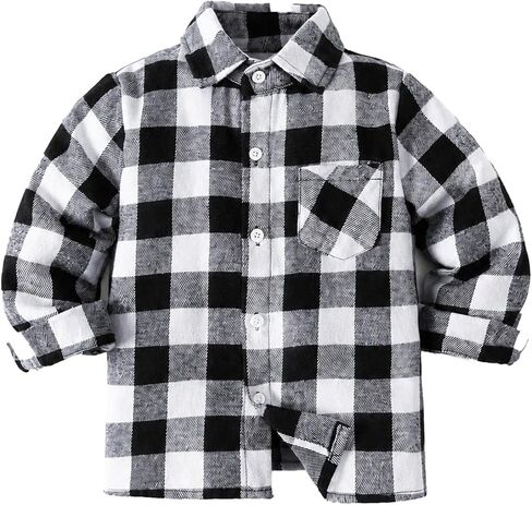 Boys Flannel Shirt Buffalo Plaid Button Down Long Sleeve Cotton Blend Top for Toddler Kids, Fall School Clothes, 3T-7 in Saudi Arabia