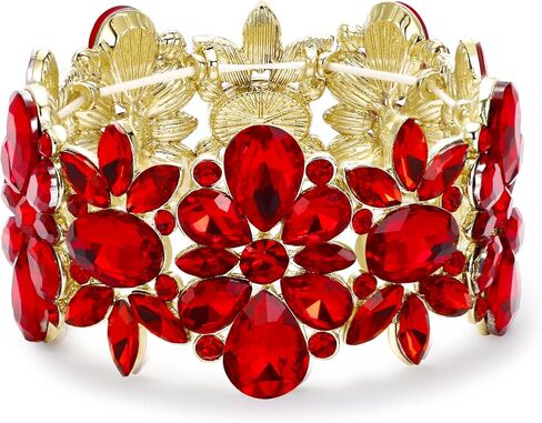 EVER FAITH Wedding Prom Bracelet for Women, Oval Cut Teardrop Rhinestones Crystal Cluster Floral Stretch Wide Bracelet Jewelry for Brides Bridesmaid in Kuwait