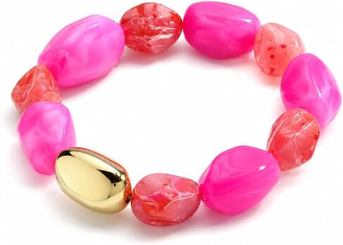 Colorful Resin Bead Bracelet for Women, Chunky Stretch Bracelet, Statement Fashion Jewelry, Elastic Acrylic Bead Bracelet, Vibrant Multicolor Bracelet, Trendy Gift for Women, Lightweight Stackable Jewelry. in Kuwait