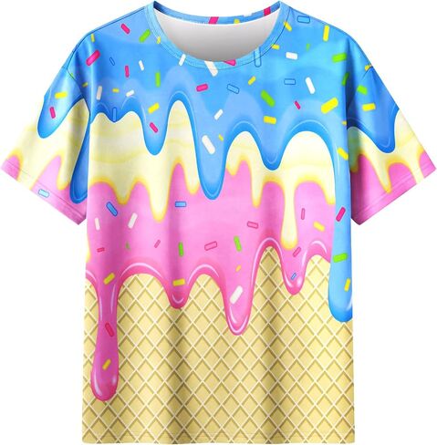 Boys 3D Graphic Shirts Kids Neon Short Sleeve T-Shirt Summer Cool Crewneck Tees Top 7-14 Years in Saudi Arabia