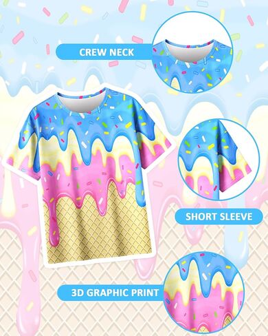 Boys 3D Graphic Shirts Kids Neon Short Sleeve T-Shirt Summer Cool Crewneck Tees Top 7-14 Years in Saudi Arabia