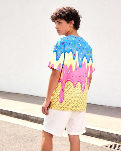 Boys 3D Graphic Shirts Kids Neon Short Sleeve T-Shirt Summer Cool Crewneck Tees Top 7-14 Years in Saudi Arabia