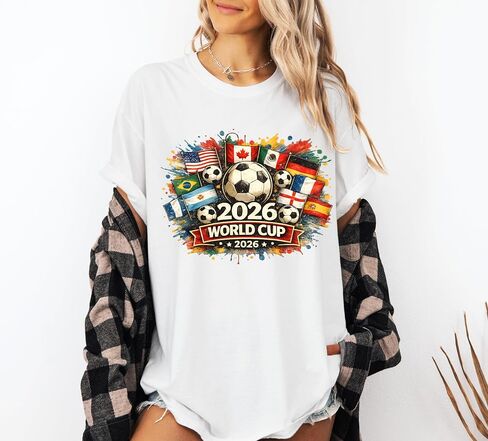 World Soccer 2026 Shirt, 2026 Cup USA Canada Mexico Adults & Kids Tshirt, Soccer Fan Tee, Game Day Shirt Multicolor in Kuwait