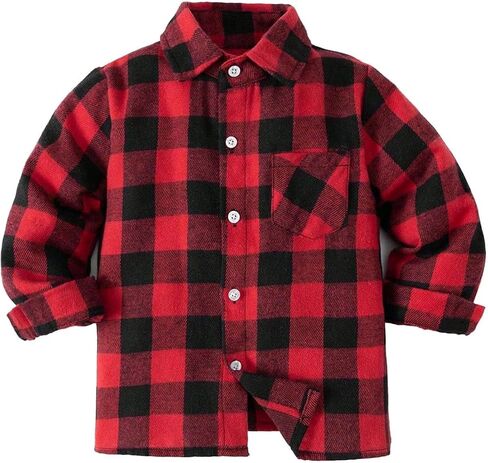 Boys Flannel Shirt Buffalo Plaid Button Down Long Sleeve Cotton Blend Top for Toddler Kids, Fall School Clothes, 3T-7 in Saudi Arabia