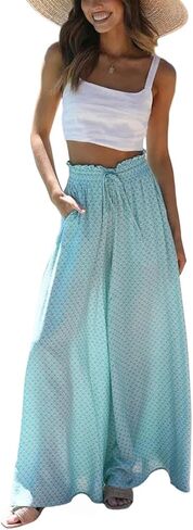 Women Casual Wide Leg Popover Loose Pants Comfy Lounge Daily Weekend Walk Beach Trousers in Kuwait