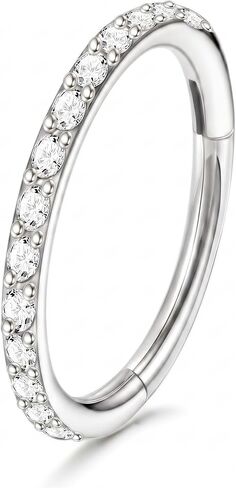 Staligue Nose Hoop ring - 316L Surgical Steel Nose Ring 16/18/20G Hinged Diamond Nose Ring Hoop Septum Clicker Rings Cartilage Earring Helix Rook Tragus Daith Piercing Jewelry for Women 6MM/8MM/10MM/12MM in Saudi Arabia