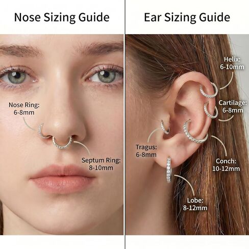 Staligue Nose Hoop ring - 316L Surgical Steel Nose Ring 16/18/20G Hinged Diamond Nose Ring Hoop Septum Clicker Rings Cartilage Earring Helix Rook Tragus Daith Piercing Jewelry for Women 6MM/8MM/10MM/12MM in Saudi Arabia