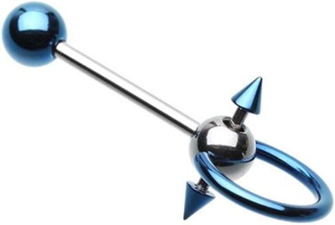 Covet Jewelry Colorline PVD Double Spike Slave Barbell Ring in Kuwait