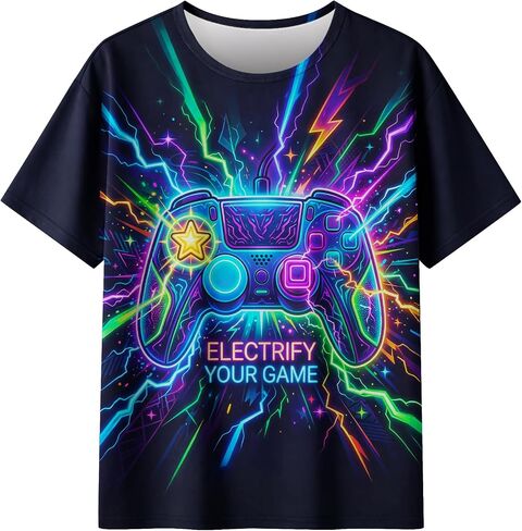 Boys 3D Graphic Shirts Kids Neon Short Sleeve T-Shirt Summer Cool Crewneck Tees Top 7-14 Years in Saudi Arabia