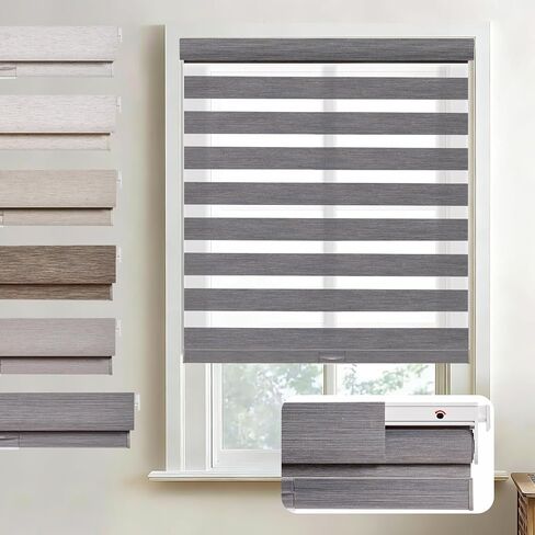 Tonature Linen Zebra Blinds for Indoor Windows, No Drill No Tools Windows Shades for Home, Light Filtering Shades for Privacy,Double Fabric for Day & Night,Grey,Custom Size in Saudi Arabia