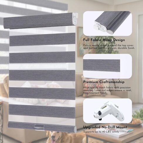 Tonature Linen Zebra Blinds for Indoor Windows, No Drill No Tools Windows Shades for Home, Light Filtering Shades for Privacy,Double Fabric for Day & Night,Grey,Custom Size in Saudi Arabia