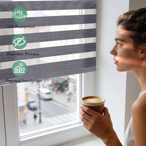 Tonature Linen Zebra Blinds for Indoor Windows, No Drill No Tools Windows Shades for Home, Light Filtering Shades for Privacy,Double Fabric for Day & Night,Grey,Custom Size in Saudi Arabia