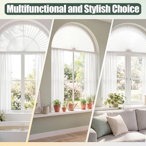 4 Pcs Arch Window Shade Radius 18 Inch Half Circle Arched Non-Woven Filtering Pleated Shades Self-Adhesive Half Moon Round Window Covering Pleated Blinds for Front Door, Curtains 40%-60% in Saudi Arabia