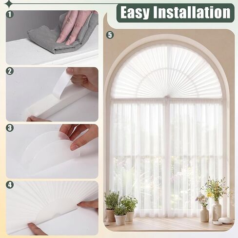 4 Pcs Arch Window Shade Radius 18 Inch Half Circle Arched Non-Woven Filtering Pleated Shades Self-Adhesive Half Moon Round Window Covering Pleated Blinds for Front Door, Curtains 40%-60% in Saudi Arabia