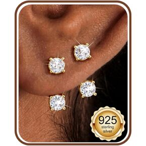 Kakonia 14K Gold Plated 925 Sterling Silver Posts Double Half Huggie Earrings Jacket Pack for Women Loop Hoop Backless Earring Stack Set Small Cubic Zirconia Screwback Studs Mother's Day Jewelry Gifts in Saudi Arabia