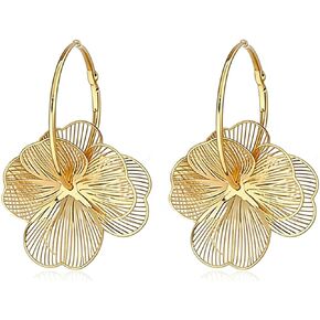 Flower Earrings for Women Metal CZ Golden Plated Flower Hoop Earring Hawaiian Petal Bohemian Earrings Summer Party Jewelry in Saudi Arabia