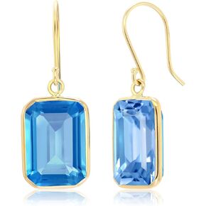 Gem Stone King 14K Yellow Gold London Blue Topaz Dangle French Wire Earrings For Women | 17.00 Cttw | Emerald Cut | Gemstone Birthstone | Fine Jewelry Gifts for Women Mom Wife Her in Saudi Arabia