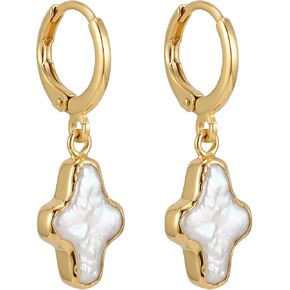 Natural Freshwater Pearl Cross Earrings for Women, Christian Cross Dangle Earrings Chunky with Baroque Pearls, 18K Gold Plated Religious Jewelry Earrings, Elegant Gift in Saudi Arabia