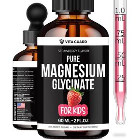 Vita Guard Pure Magnesium Glycinate for Kids – High Absorption Liquid Magnesium Drops for Sleep, Calm & Muscle Support – Sugar Free Kids Magnesium Supplement for Toddlers & Children Natural Strawberry in Saudi Arabia
