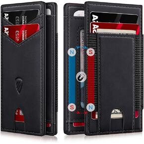 RUNBOX Slim Wallet for Men with Magnetic Closure, Leather Front Pocket RFID Blocking Bifold Holds 9-13 Cards, Card Holder with ID Window & Stretchable Cash Pocket, Gift for Him in Kuwait