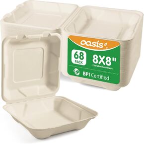 [8x8, 68-Pack Disposable Clamshell Take Out Food Containers, Biodegradable Paper To Go Boxes for Burgers, Sandwiches, Fries & More (BPI Certified) in Saudi Arabia