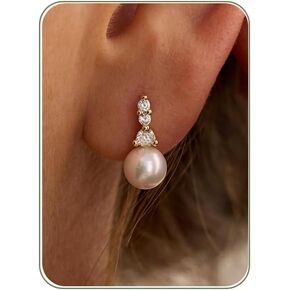 HANLI Pearl Earrings for Women – 14K Gold Plated Dangle Drop Earrings Elegant Bridal Wedding Pearl Earrings Bridesmaid Jewelry Gifts in Saudi Arabia