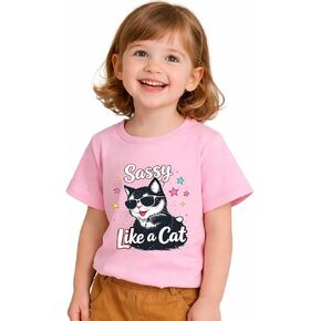 Kids Toddler Girls Cat T-Shirt Cute Cartoon Cat Graphic Tee Short Sleeve Summer Tops Funny Crazy Cat Lady Shirt for 2-7 Years in Saudi Arabia