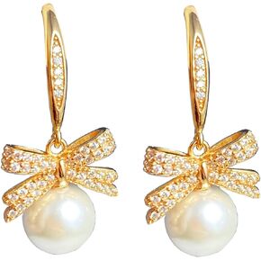 14K Gold Plated Pearl Dangle Earrings for Women - White Pearl Drop Infinity Design Hypoallergenic Jewelry Gift Set in Saudi Arabia