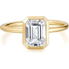 Moissanite Engagement Rings for Women, 14k Gold Emerald Cut Bezel Solitaire Travel Wedding Ring (2cttw, D Color, VVS1 Clarity, 3EX Cut) in Saudi Arabia