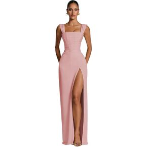 Chiffon Pleated Bridesmaid Dresses for Women Spaghetti Strap Mermaid Formal Evening Gown with Slit in Saudi Arabia