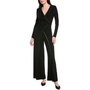 Joseph Ribkoff Womens Faux-Leather Trim Overlay Jumpsuit, 12, Black in Saudi Arabia