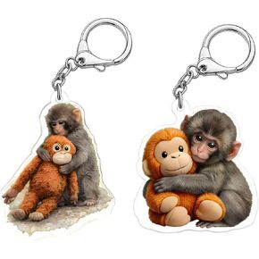 2Pack Punch Monkey Keychain Set, Funny Punch Monkey Plush Acrylic Keychain & Bag Charm, Cute Monkey Keychain for Keys, Backpack & Zipper Pulls, Animal Lover Gifts for Monkey Enthusiasts in Saudi Arabia