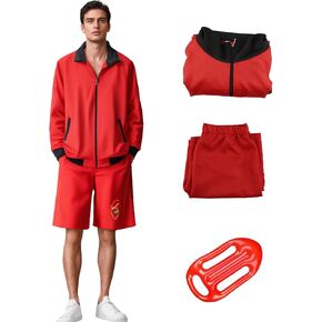 Lifeguard Costume Mens Beach Wear Red Zipper Jacket Top and Shorts Set Halloween Costume for Adult in Saudi Arabia